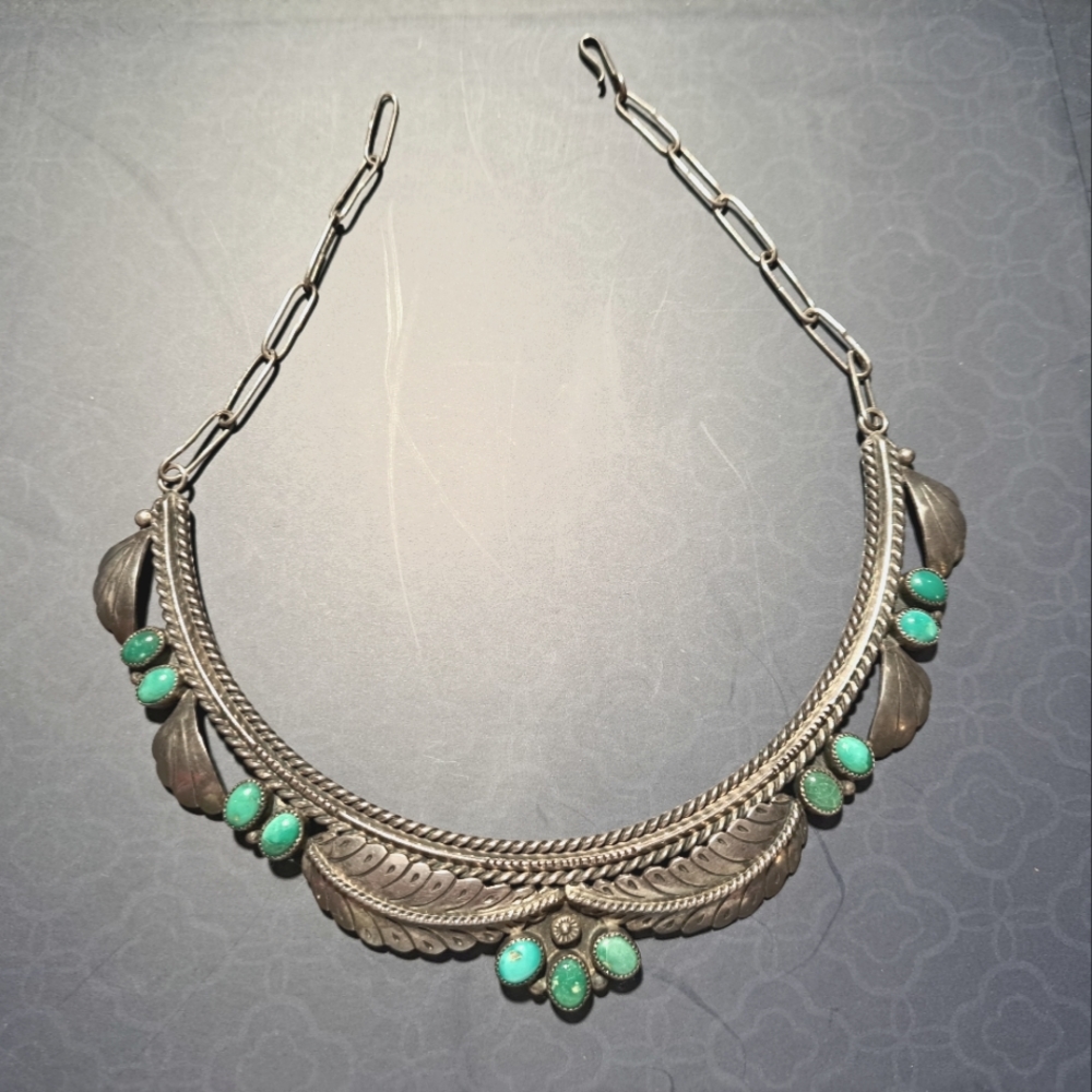Vintage sterling silver Native American Turquoise Multi-stone necklace